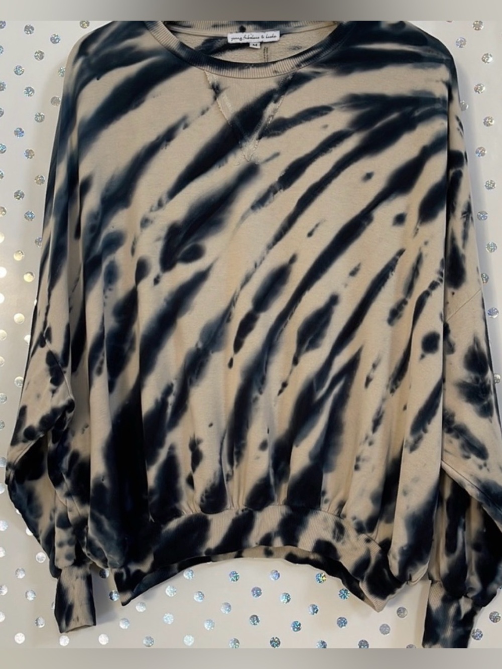 Young Fabulous & Broke Tie-Dye Crewneck in Cream and Navy
